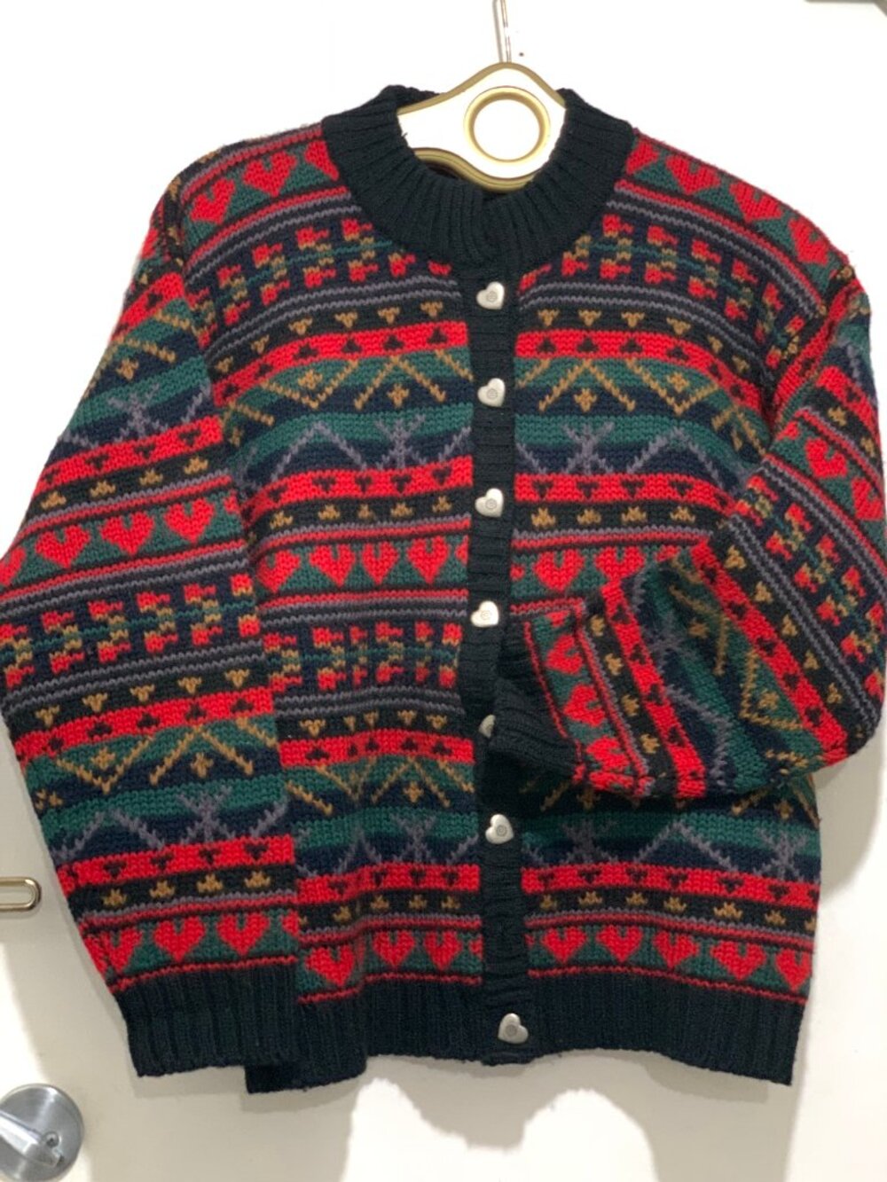 VINTAGE ASTON HAND FRAME KNIT MULTICOLOR WOOL PATTERN SWEATER CARDIGANS SIZE S - Picture 4 of 7